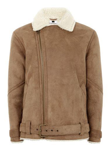 Topman Mens Brown Tan Faux Shearling Borg Jacket