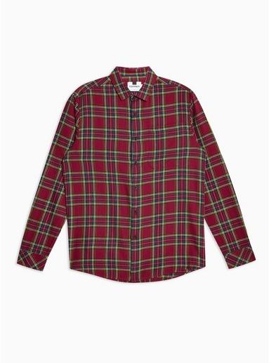 Topman Mens Red Burgundy Tartan Check Slim Shirt