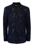 Topman Mens Blue Burn Out Pattern Casual Shirt