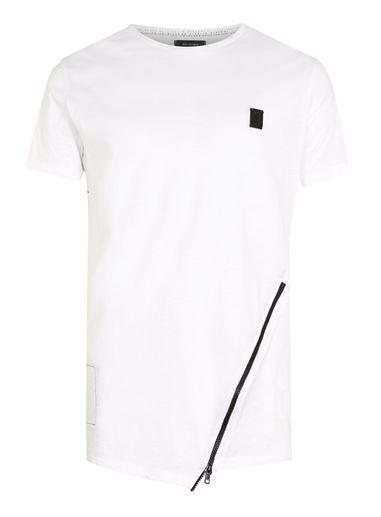 Topman Mens Religion White Zip Longline T-shirt