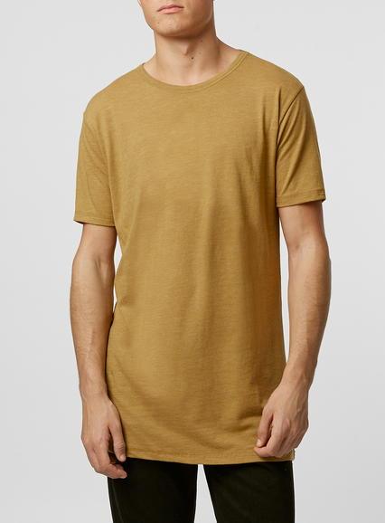 Topman Mens Yellow Mustard Slubby Long Line T-shirt