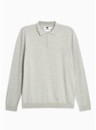 Topman Mens Grey Long Sleeve Zip Polo Jumper
