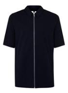 Topman Mens Blue Navy Seersucker Zip Through Short Sleeve Overshirt