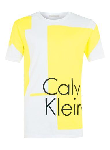 Topman Mens Calvin Klein White And Yellow Print T-shirt