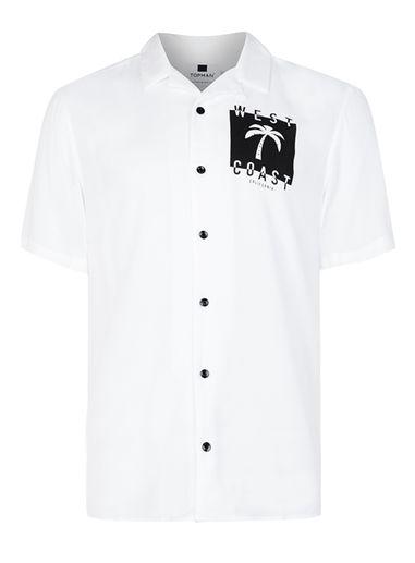 Topman Mens Black And White West Coast Print Short Sleeve Casual Shirt
