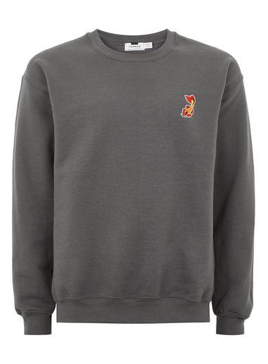 Topman Mens Grey Charcoal Gray 'carp' Sweatshirt