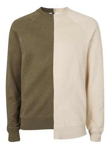 Topman Mens Brown Stone And Khaki Spliced Sweatshirt