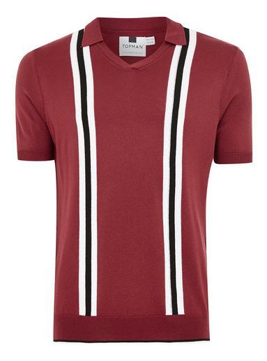 Topman Mens Red Revere Stripe Short Sleeve Knitted Polo
