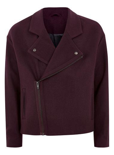 Topman Mens Red Burgundy Wool Blend Biker Jacket