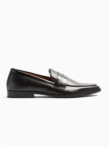 Topman Mens Black Leather Hendrix Loafers
