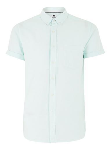 Topman Mens Green Mint Oxford Short Sleeve Shirt