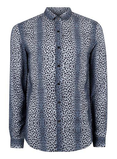 Topman Mens Petrol Blue Leopard Print Viscose Casual Shirt