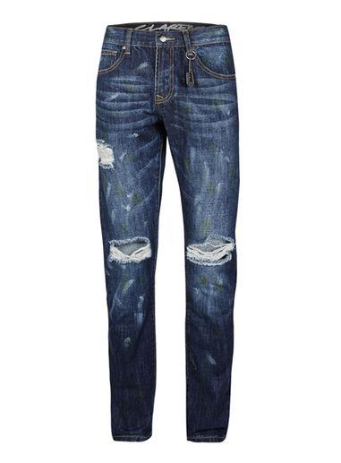 Topman Mens Always Rare Dark Blue Paint Stroke Slim Jeans