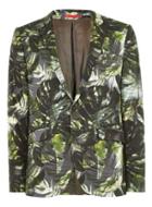 Topman Mens Green Palm Print Ultra Skinny Suit Jacket