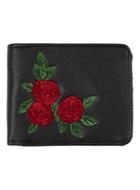 Topman Mens Black Rose Embroidered Bifold Wallet
