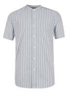 Topman Mens Grey Stripe Stand Collar Casual Shirt