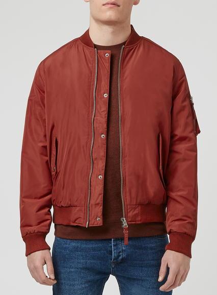 Topman Mens Red Rust Padded Ma1 Bomber Jacket