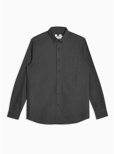 Topman Mens Grey Charcoal Twill Slim Shirt