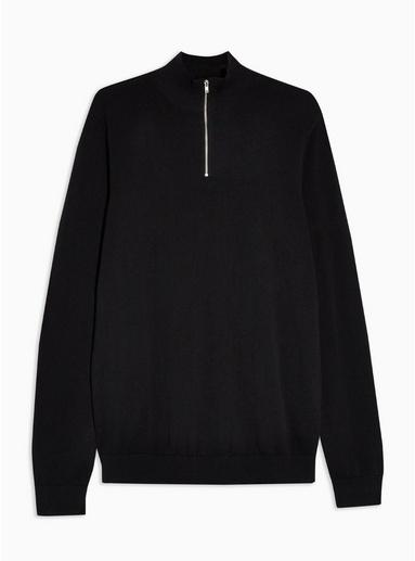 Topman Mens Black Zip Turtle Neck Jumper