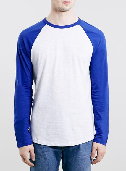Topman Mens Grey Frost And Blue Long Sleeve Raglan T-shirt