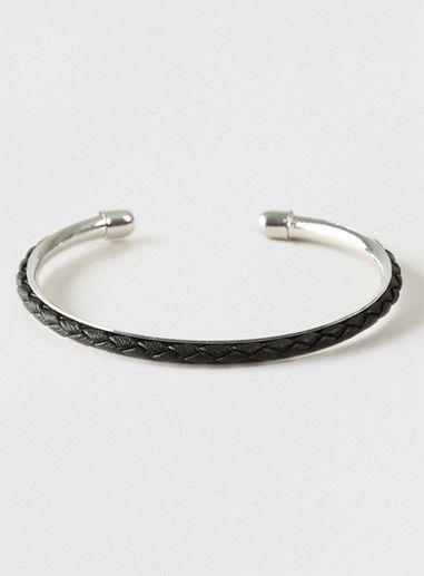 Topman Mens Black Leather Look Plaited Cuff Bracelet*