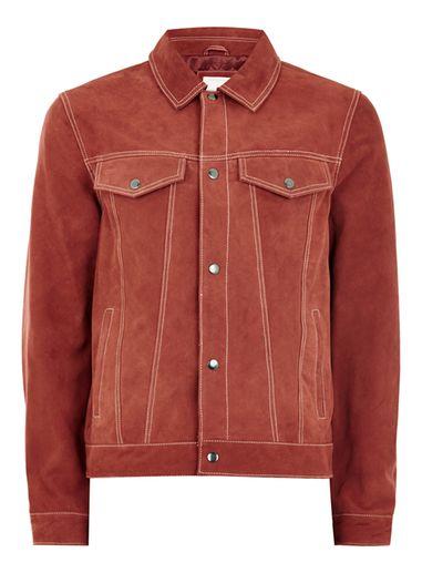 Topman Mens Red Suede Western Jacket