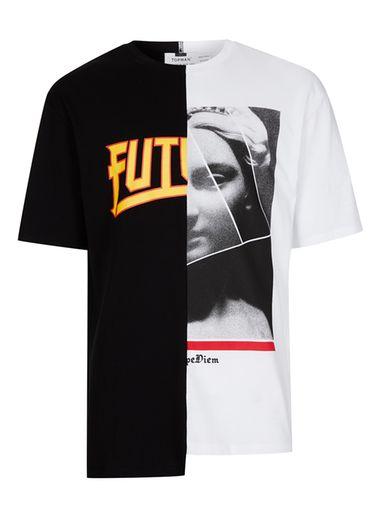 Topman Mens Black And White Spliced Oversized T-shirt