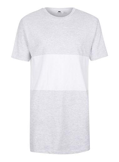 Topman Mens White And Grey Panelled Longline T-shirt