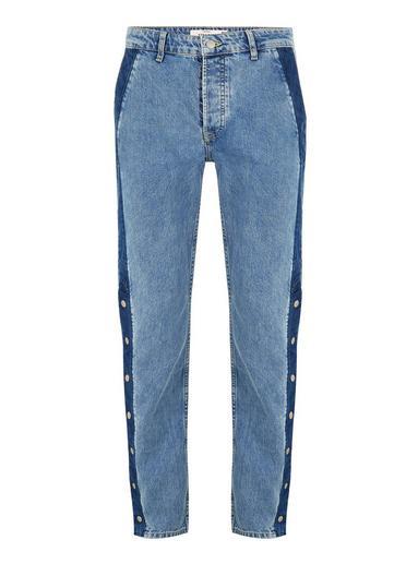 Topman Mens Blue Straight Fit Jeans With Side Poppers