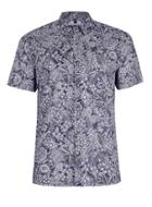 Topman Mens Black Navy Floral Print Short Sleeve Casual Shirt