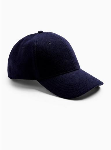 Topman Mens Navy Melton Curve Peak Cap