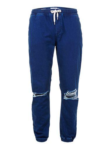 Topman Mens Blue Dark Wash Denim Look Joggers