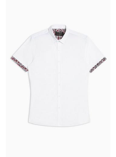 Topman Mens White Floral Turn Up Stretch Skinny Shirt