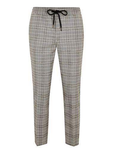 Topman Mens Black Gray Check Joggers With Red Side Stripe