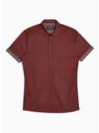 Topman Mens Red Burgundy Geometric Stretch Skinny Turn Up Shirt