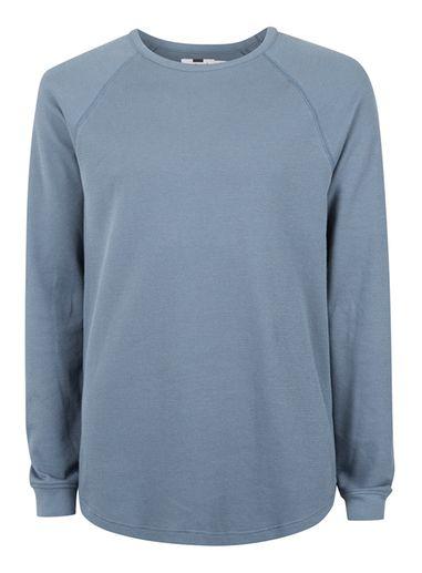 Topman Mens Blue Textured Raglan T-shirt