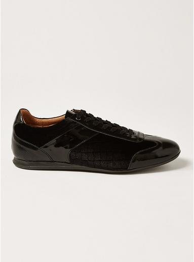 Topman Mens Black Velvet 'haste' Slim Retro Sneakers
