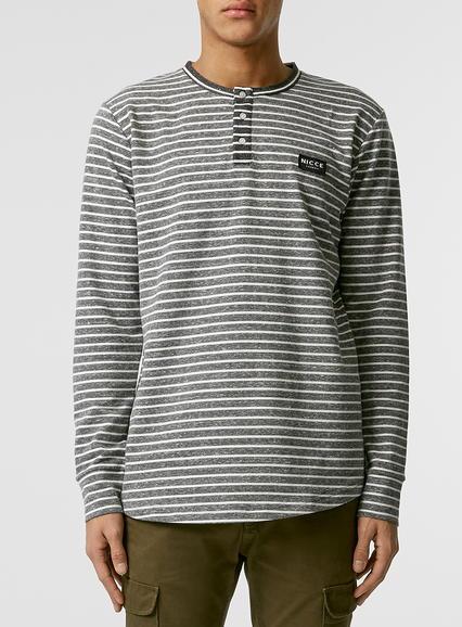 Topman Mens Nicce Grey Stripe Henley Long Sleeve T-shirt