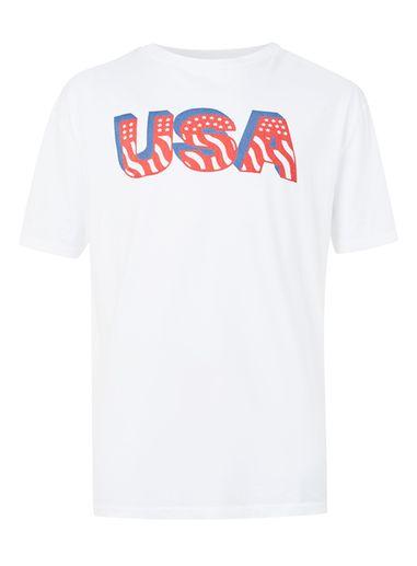 Topman Mens White Usa Print T-shirt