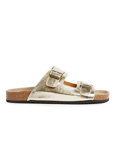 Topman Mens Metallic Gold Leather Mule Sandals