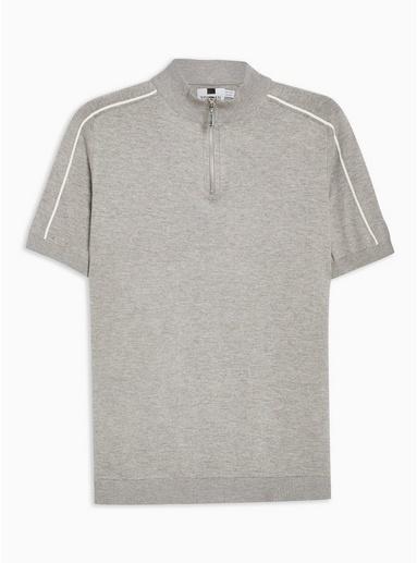Topman Mens Grey Gray Tipped Zip Roll Neck Jumper