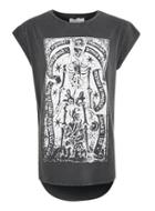 Topman Mens Washed Black Skeleton Print Longline T-shirt