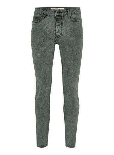 Topman Mens Green Acid Wash Stretch Skinny Jeans