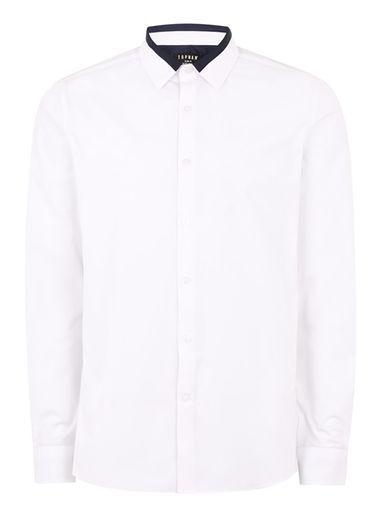 Topman Mens White Panel Collar Long Sleeve Shirt