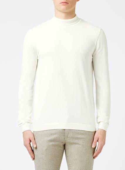 Topman Mens Cream Off White Mini Roll Neck Sweater