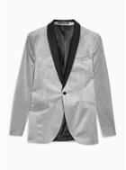 Topman Mens Silver Skinny Fit Single Breasted Velvet Blazer With Shawl Lapel