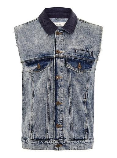 Topman Mens Blue Acid Wash Denim Gilet