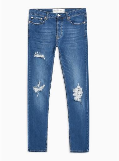 Topman Mens Blue Mid Wash Rip Skinny Jeans