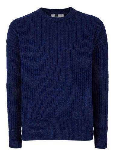 Topman Mens Blue Navy Ribbed Textured Sweater