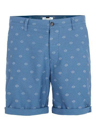 Topman Mens Printed Motif Chino Shorts - Blue